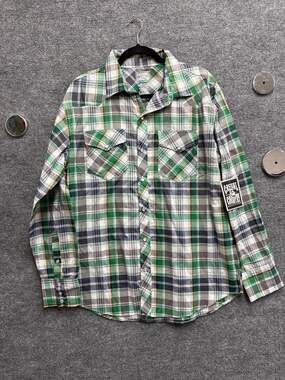 Casual Country Men's Woven Western Plaid Green Long Sleeve Western Shirt